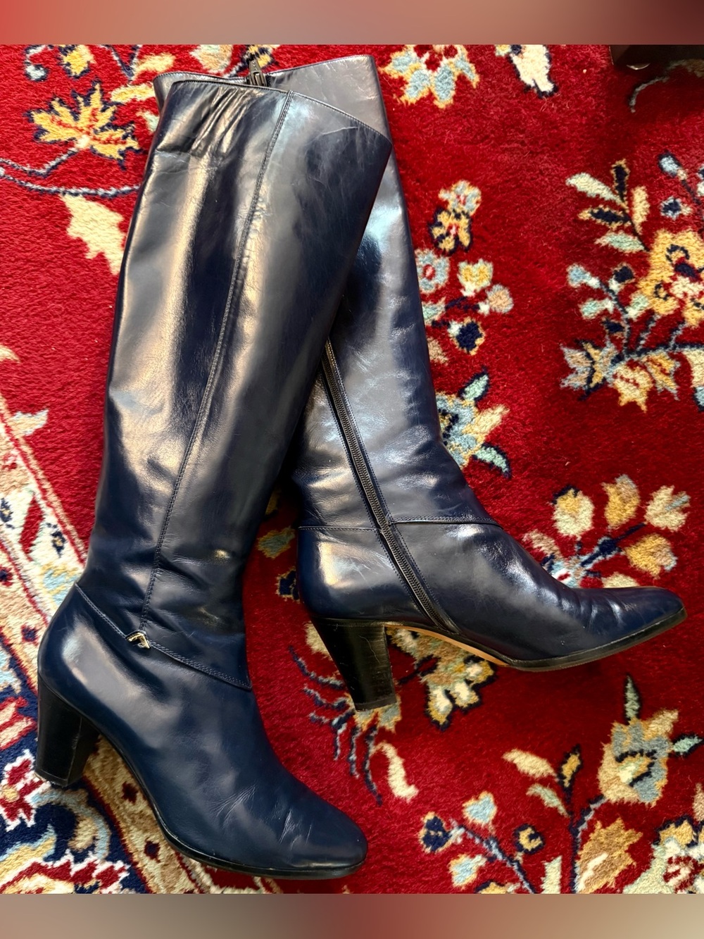 Navy FERRAGAMO Navy Leather Knee-High Boots Vintage